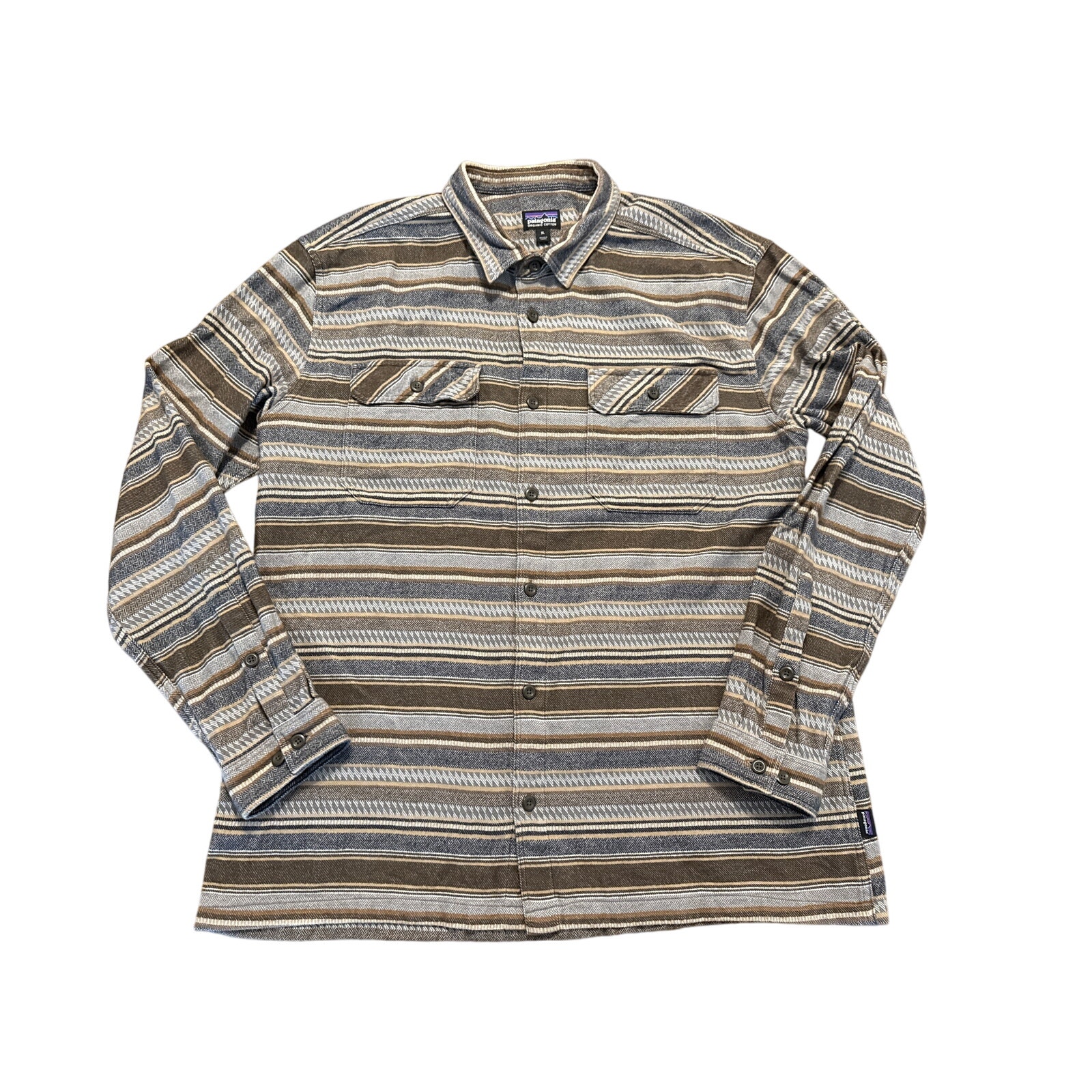Patagonia Mens Xl Fjord Flannel Long Sleeve Button Up Shirt Striped Folk Doby